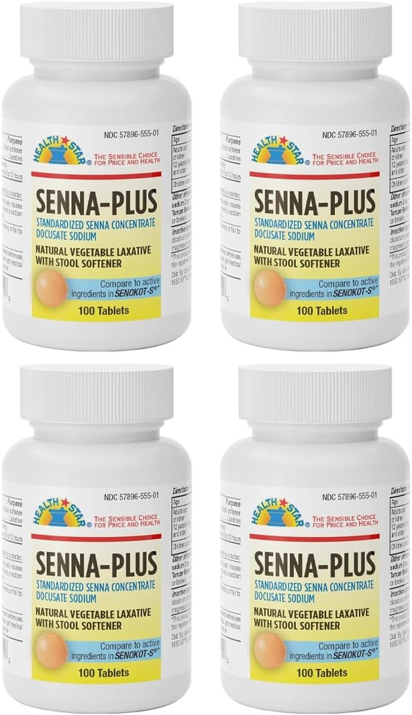 GeriCare Senna Plus Stool Softener, Docusate Sodium 50mg, Sennosides 8.6mg 100 Count (Pack of 4)