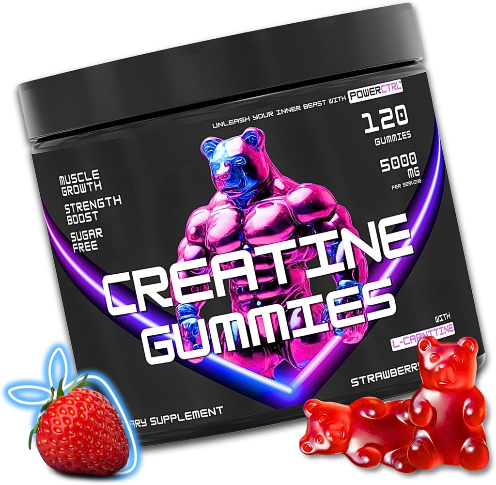 남성용 L-Carnitine과 Creatine Gummies - 서빙 당 5g Creatine Monohydrate | 근육 성장 지원 | 복구 | 내구력 | 힘과 운동 성능 | 설탕 무료 | Vegan | 5000mg