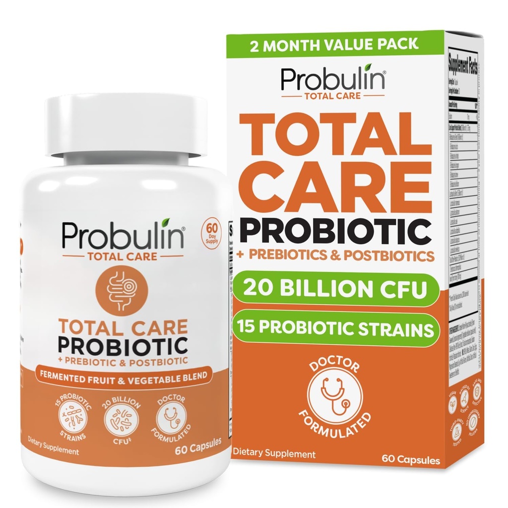 Probulin 총 치료 Probiotic 보충, 매일 Gut, 소화, 그리고 면역 건강 Probiotics 캡슐 남성과 여성, 20 억 CFU, Vegan, 60 카운트 병