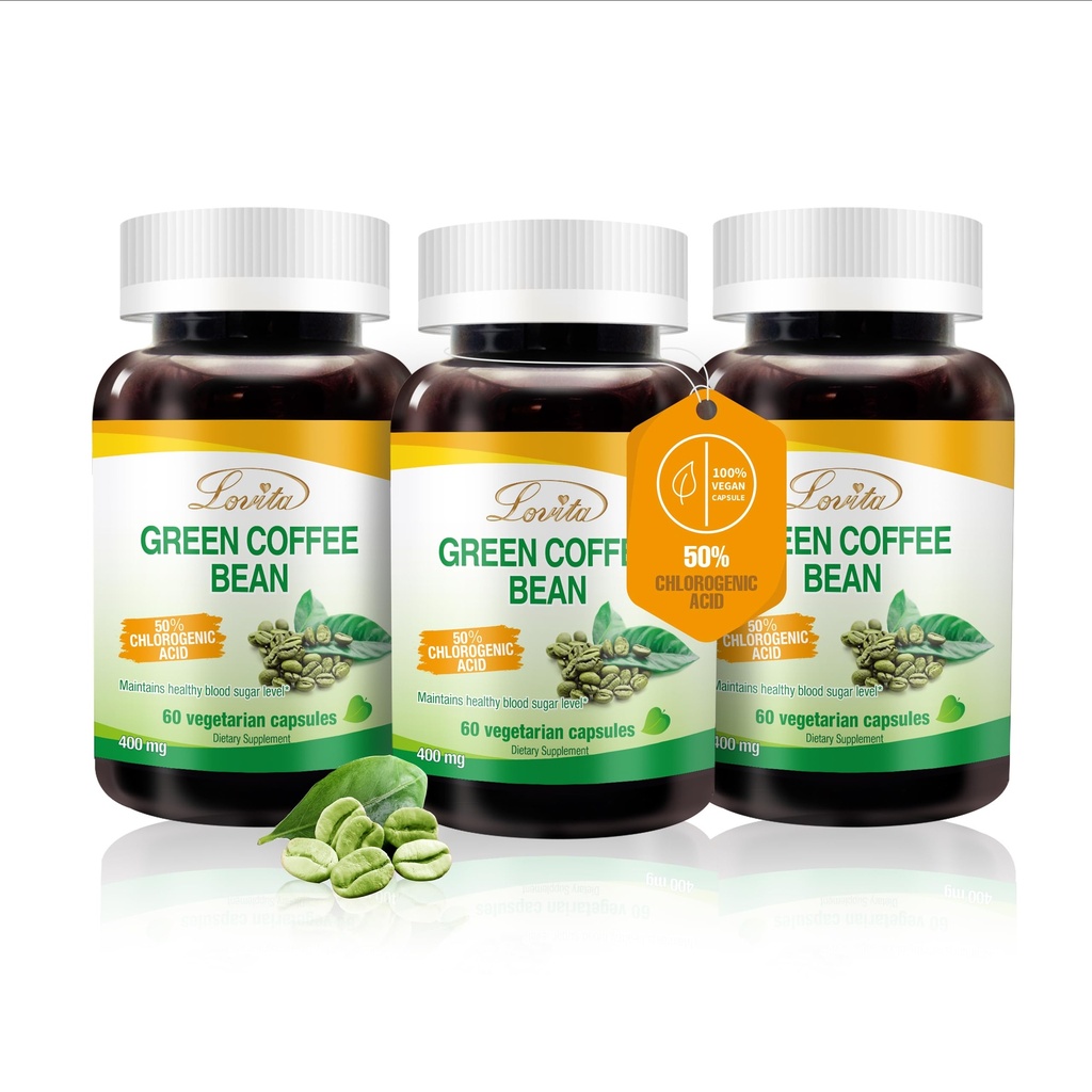 Lovita 녹색 커피 콩 추출물, Metabolism, 에너지 및 무게 관리를 위한 50% Chlorogenic 산, 일 당 800 mg, Vegan, 비 GMO, 글루텐 자유로운, 자연적인 산화를 억제하는 보충교재, 180의 캡슐