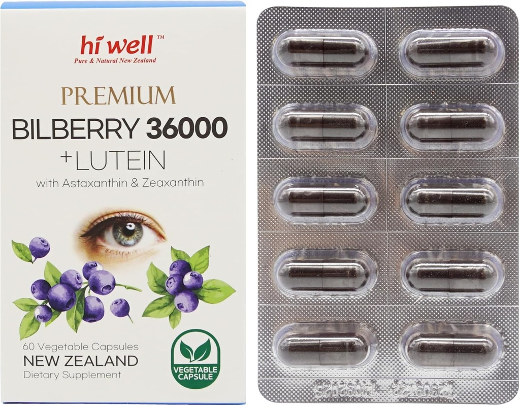 안녕 좋은 프리미엄 Bilberry 36000 + Lutein 12mg 60Vegtarian 캡슐