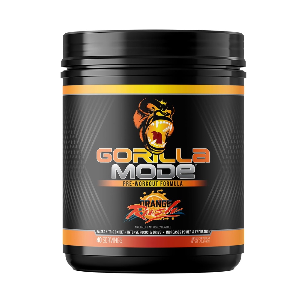 Gorilla Mind Pre 운동 - 대규모 펌프 레이저 초점 에너지 힘 - L-Citrulline, Creatine, L-Tyrosine, Betaine, Hydroprime, 알파 GPC, 400mg 카페인, Huperzine A - 796g (오렌지)