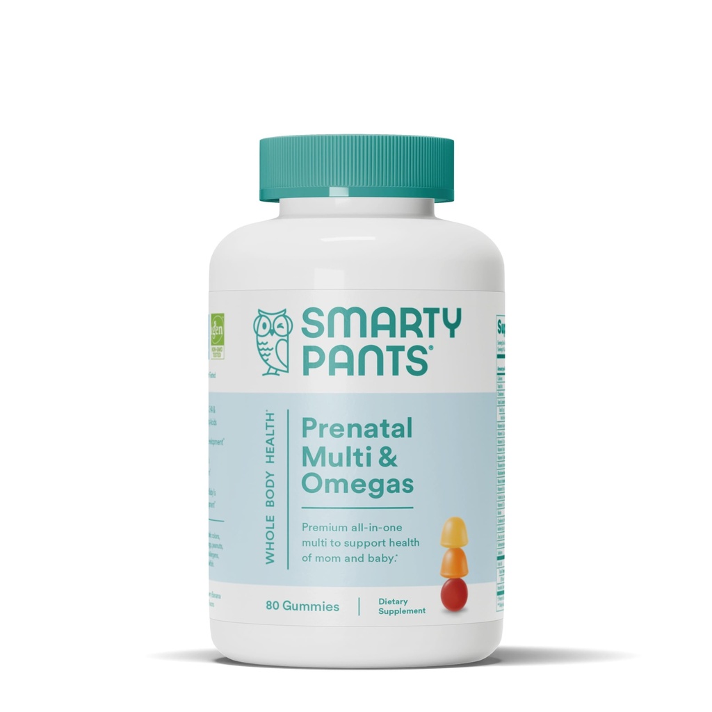 여성을 위한 SmartyPants Prenatal 비타민, Multivitamin Gummies: Omega 3 물고기 기름 (EPA/DHA), Biotin, Methylfolate, 비타민 D3, C, 비타민 B12, B6, A, K & 아연, Inositol, 80 조사 (20 일 공급)