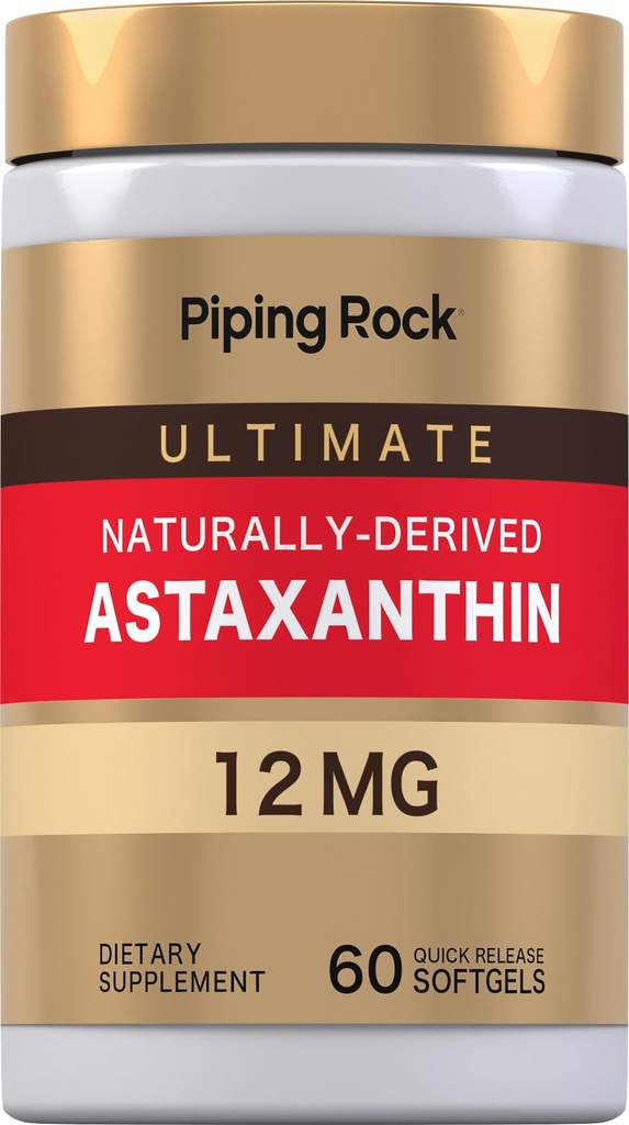 Piping Rock Astaxanthin 12mg | 60 Softgel 캡슐 | 추출물 보충교재 | 글루텐 무료, 비 GMO