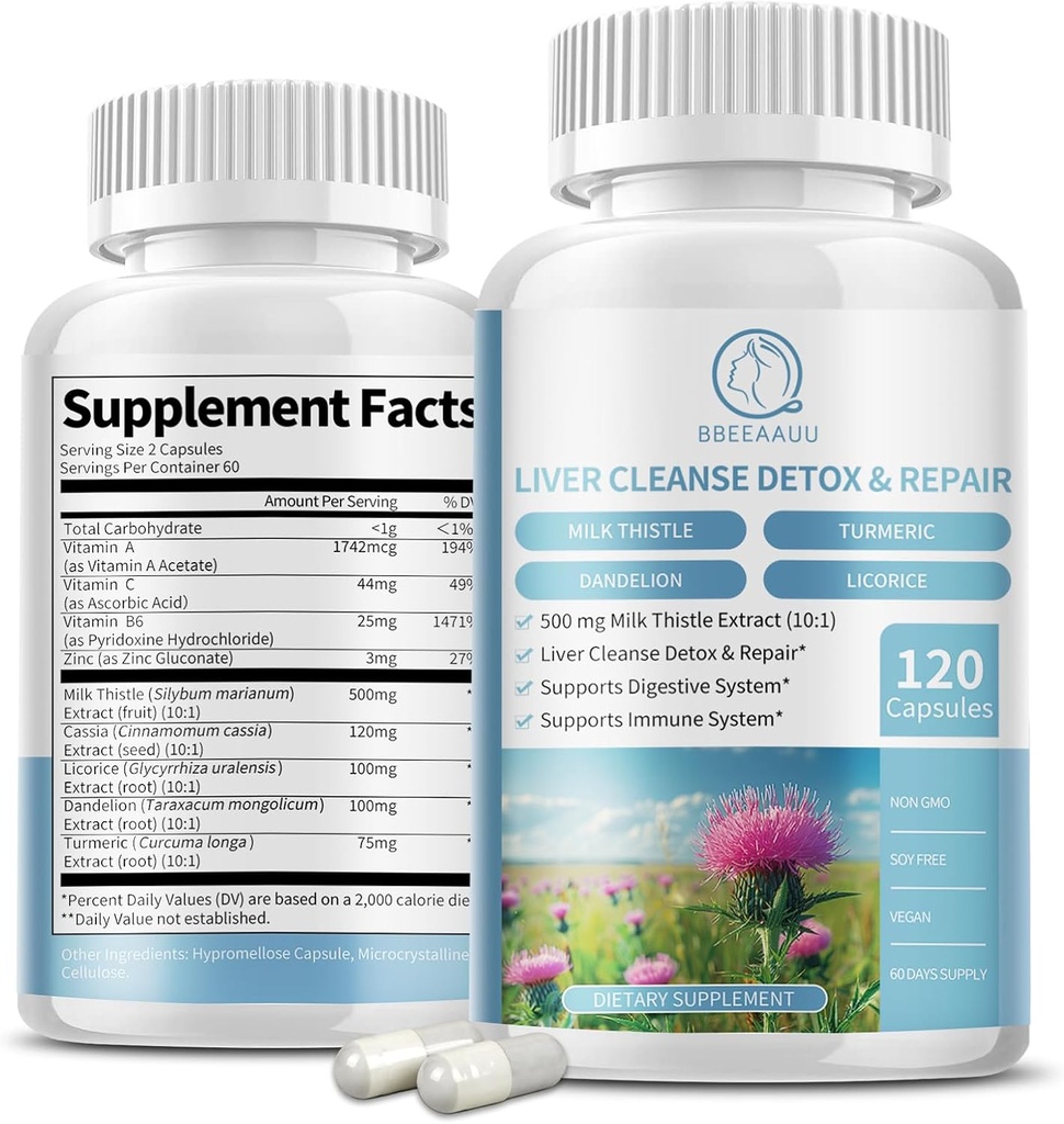 우유 이틀 보충 캡슐, 댄 델리온 뿌리, 10 : 1 추출물, Liver Detox Cleanse Support, Digestive & Immune System, 120 Veggie Caps