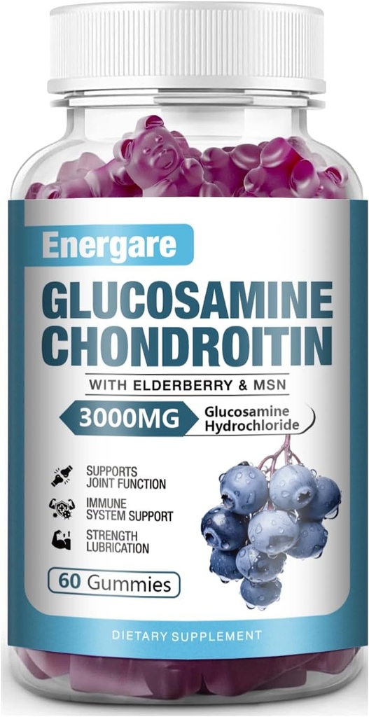 1 팩 3000mg 글루코사민 Chondroitin MSM Gummies & Elderberry, 여분 힘 합동 지원 건강, 융통성, 산화 방지제, 성인, 남자 & 여자를 위한 Immune 보충교재 거미 60 조사