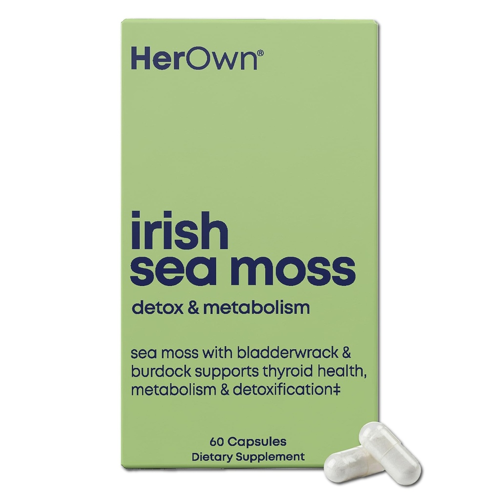 Her Own Irish Sea Moss Capsules, Burdock Root, Bladderwrack, Detox, Metabolism, Immune Support, Skin Health, Natural Joint Support, Nutrient Rich Superfood 높은 미네랄, 60 카운트