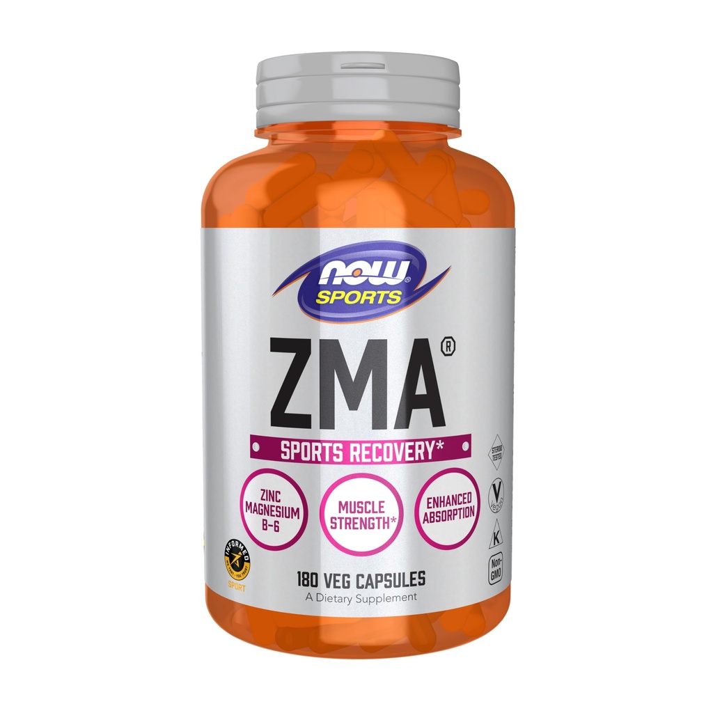 NOW 식품 스포츠 영양, ZMA (Zinc, 마그네슘 및 비타민 B-6), 향상된 흡수, 스포츠 복구 *, 180 캡슐