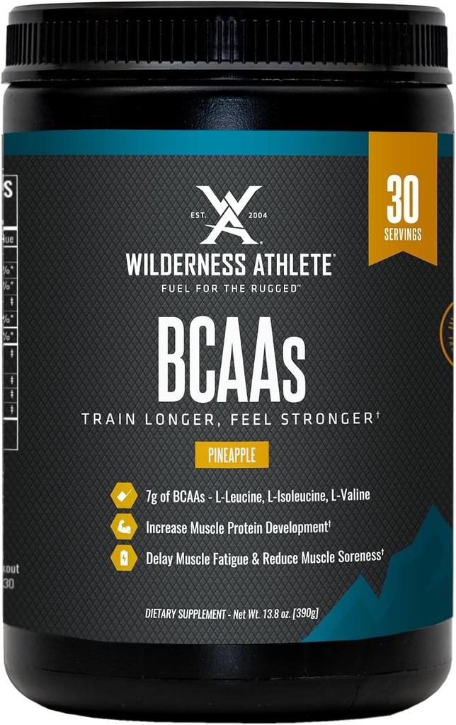 Wilderness Athlete - BCAAs - 분기된 사슬 아미노산 분말 - 남자 & 여자를 위한 근본적인 아미노산 보충교재 - Optimal 아미노산 Complex (Pineapple)를 가진 BCAA 보충교재