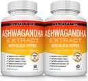 유기 Ashwagandha 뿌리 분말 알약 검정 고추 추출물을 가진 1950 Mg - 순수한 자연적인 Ashwagandha 보충교재, 남자 여자를 위한 지원 에너지, 60의 캡슐