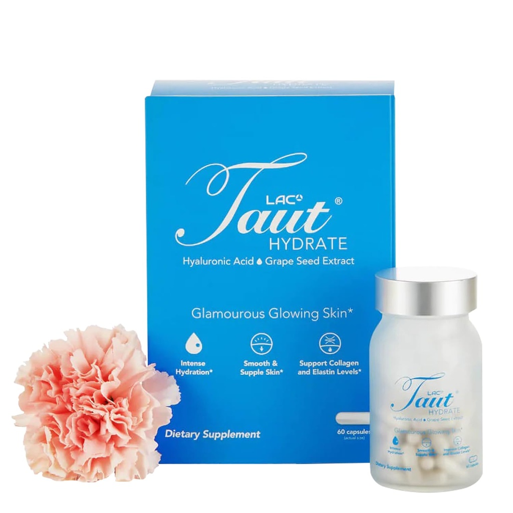 Taut Hydrate Hyaluronic 산 보충교재 – 포도씨 추출물을 가진 120mg Vegan 캡슐 - 깊은 피부 Hydration, 매끄러운 주름 & Glow 지원 - 교원질 & 여자 & 남자를 위한 노화 방지 보충교재 – 60의 모자