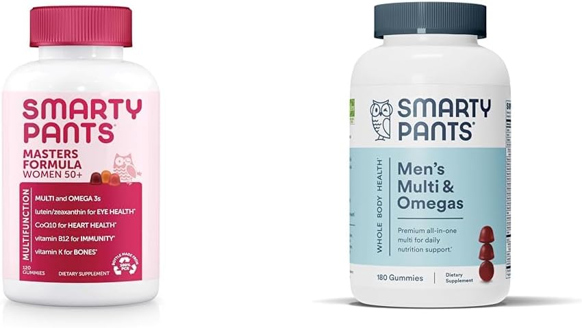 여성 50 이상을위한 SmartyPants 거미 Multivitamin : 오메가 3 생선 기름 (EPA / DHA), 남성을위한 Methylfolate & Multivitamin, Gummies : 오메가 3 생선 기름 (EPA / DHA), 메틸 포산, CoQ10