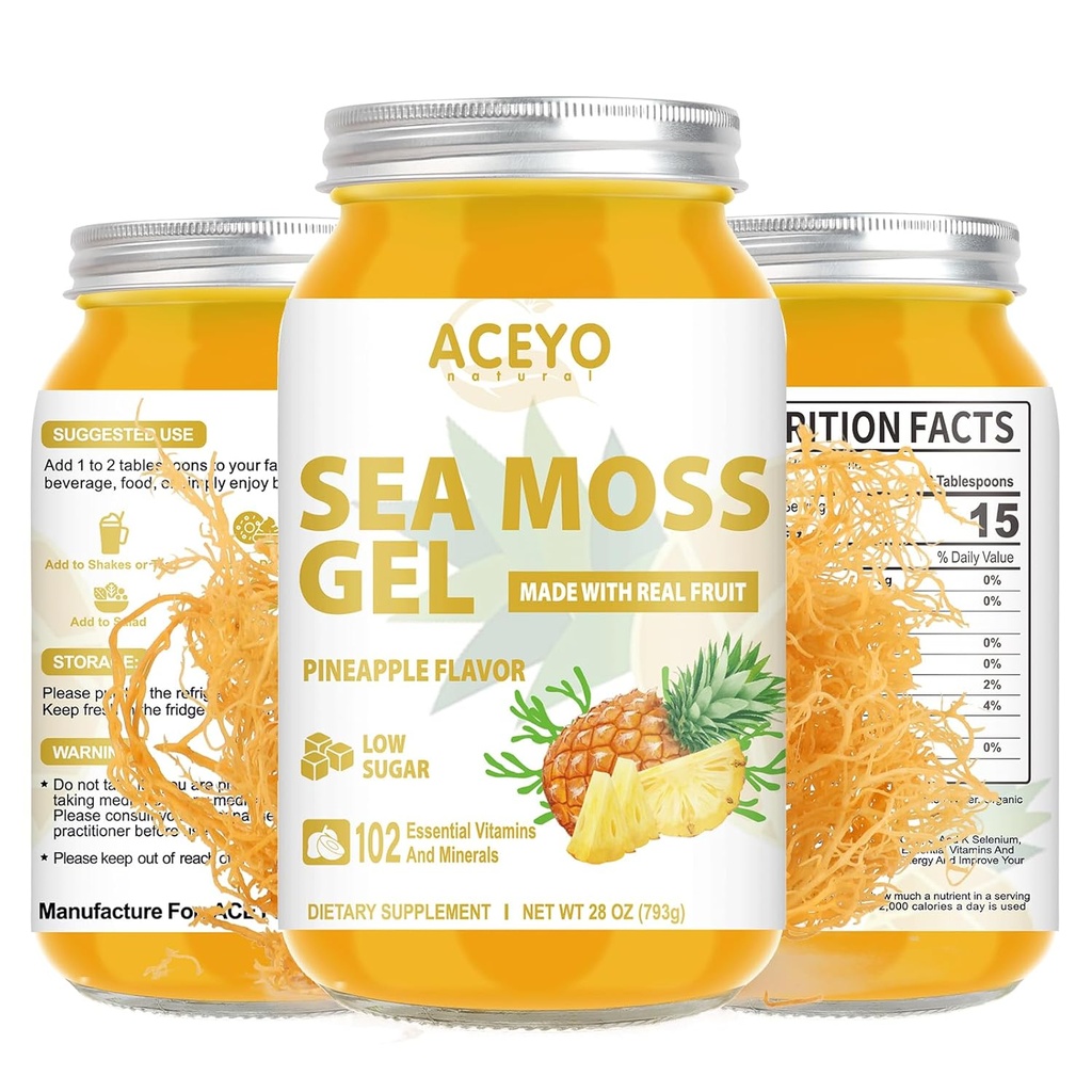 (28 OZ) 바다 Moss 젤 익지않는 맛있은 아일랜드어 Seamoss 젤 자연적인 Vegan 파인애플 102 비타민과 무기물 야생 Harvested 비 GMO.