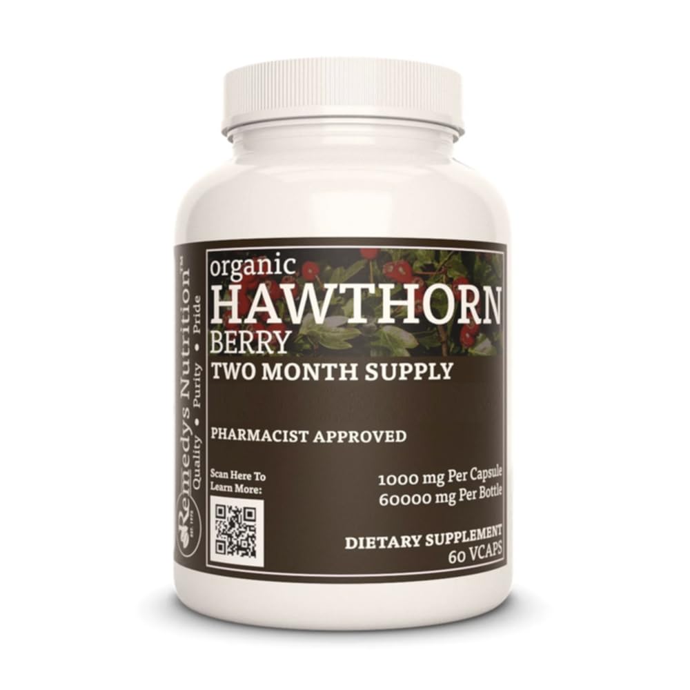 Remedy's Nutrition Hawthorn Berry | 1,000 mg, 60 Vegan 캡슐 초본 다이어트 보충 | 2 개월 공급