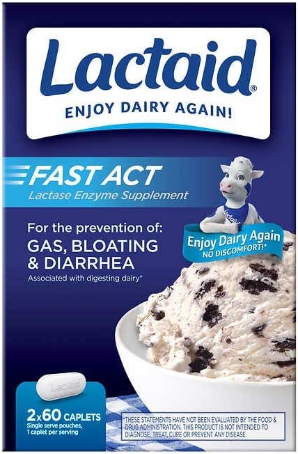 Lactaid 빠른 행위 Lactose Intolerance 모자lets, 가스 Bloating Diarrhea 가장 큰 대량 크기의 120 조사 예방