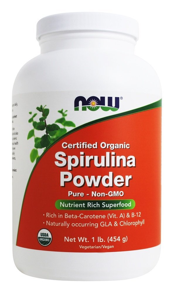이제 식품 보충제, 인증 유기, Spirulina 분말, 베타 카로틴 (비타민 A) 및 B-12 자연 발생 GLA 및 Chlorophyll, 1-Pound