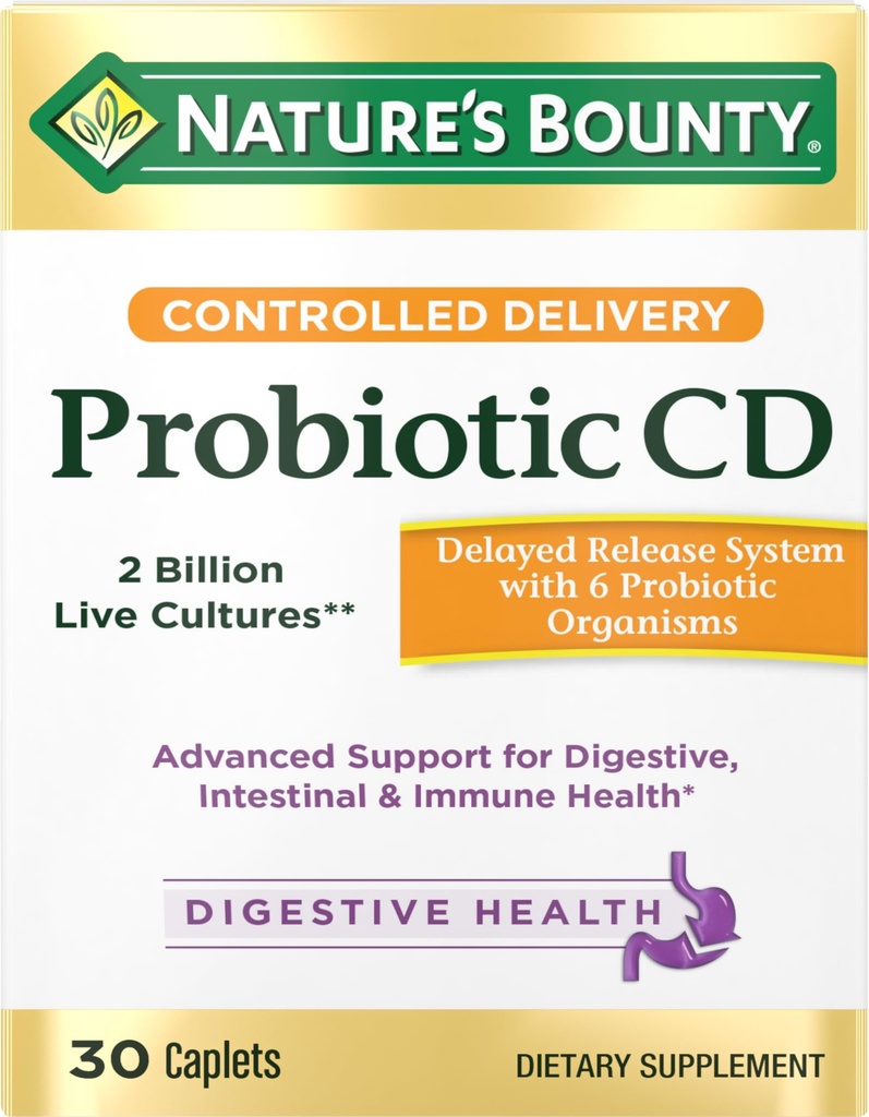 Nature 's Bounty Probiotic, Controlled Delivery Dietary Supplement, 다이제스트에 친절 한 박테리아를 전달, Immune 시스템, 30 캡슐