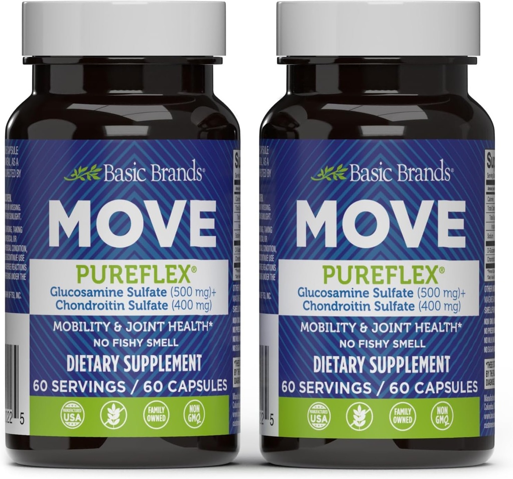 기본 브랜드 - Pureflex Glucosamine Chondroitin 이동 - Flexibility & Mobility 용 공동 지원 보충 - 60 캡슐 - 2-Pack
