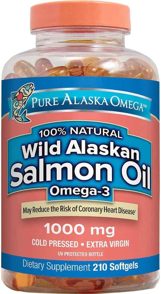 순수한 알래스카 Omega-3 야생 알래스카 Salmon 기름 1000mg 210 ct