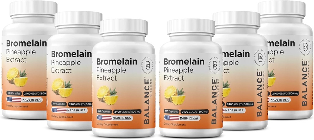 Balancebreens Bromelain 500mg 캡슐 - 2400 GDU Pineapple Extract Supplement for Joint Support, Natural Swelling Support 및 Healthy Digestion - 180 유기농 캡슐 미국