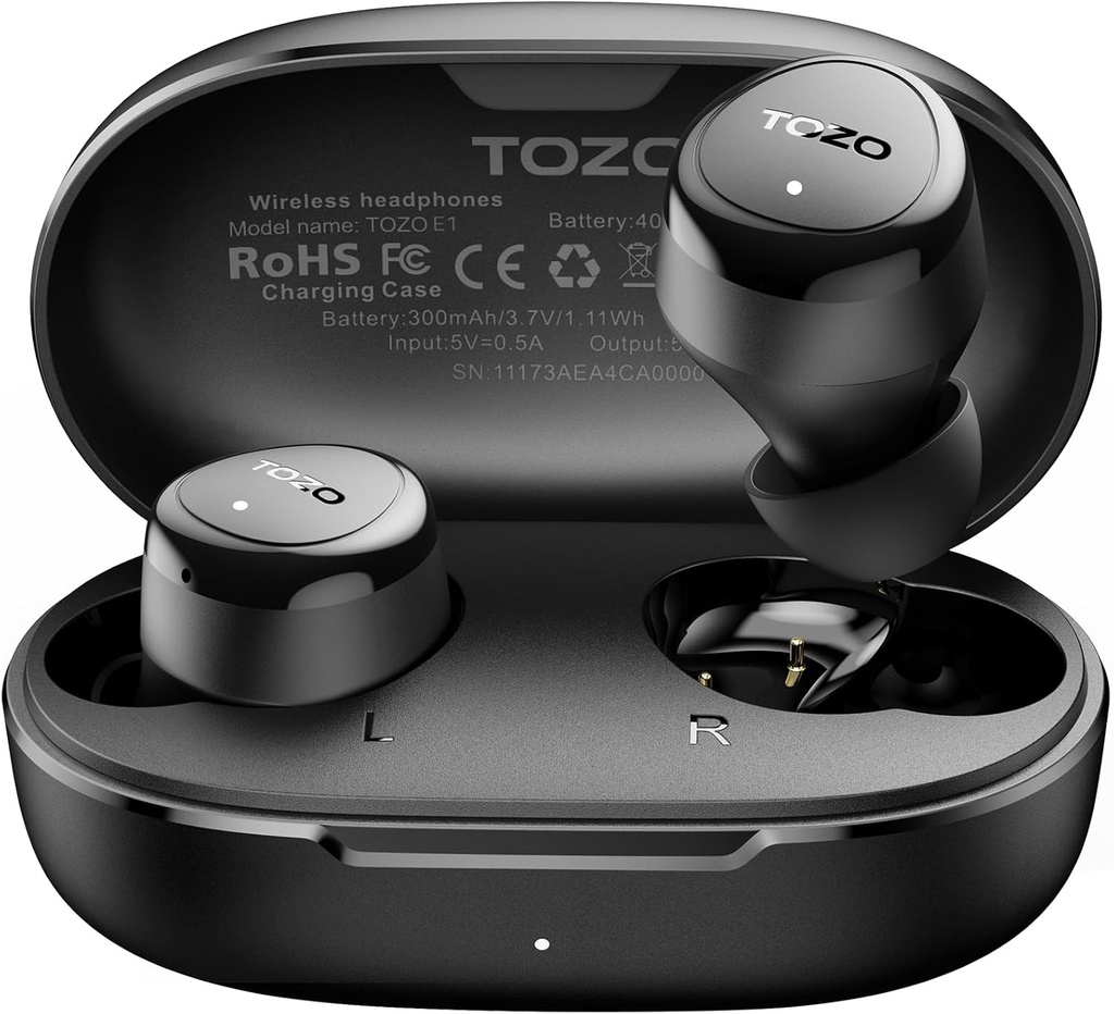 TOZO 무선 Earbuds는 Mic 명확한 외침 인체 공학적 경량 Bluetooth 5.3 이어폰에서 우수한 입체 음향 소리 귀 Buds 30H Playtime를 APP를 통해 32 EQs 방수 처리합니다