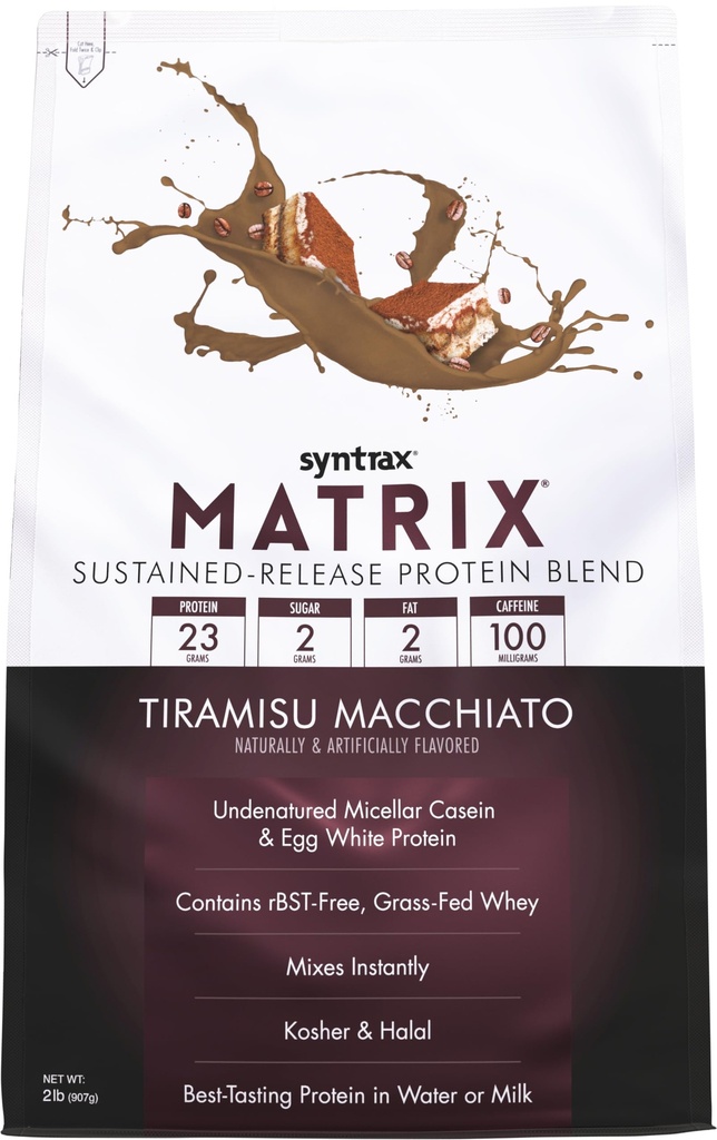 Syntrax 영양 매트릭스 - 지속되는 릴리즈 단백질 혼합, Tiramisu Macchiato 2 파운드. 100mg 카페인