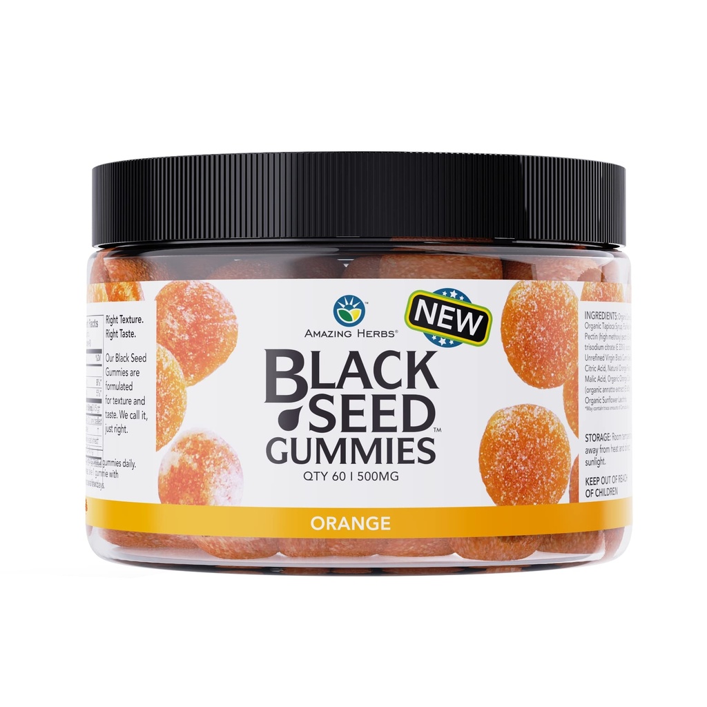 놀라운 허브 유기 블랙 씨앗 오일 Gummies - 서빙 당 500mg, 콜드 프레스 블랙 Cumin 씨앗, Nigella Sativa로 만든, 도움 Boost Immunity, 건강한 소화 지원 - 오렌지 맛 60 카운트
