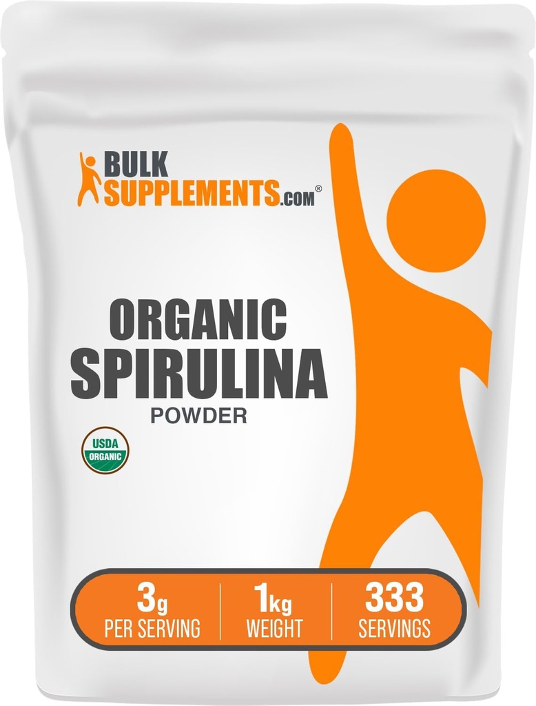 BulkSupplements.com 유기 Spirulina 분말 - 슈퍼 푸드, 녹색 Spirulina 분말, 초본 보충 - Vegan-Friendly, 서빙 당 3g, 1kg (2.2 파운드) (팩 1)