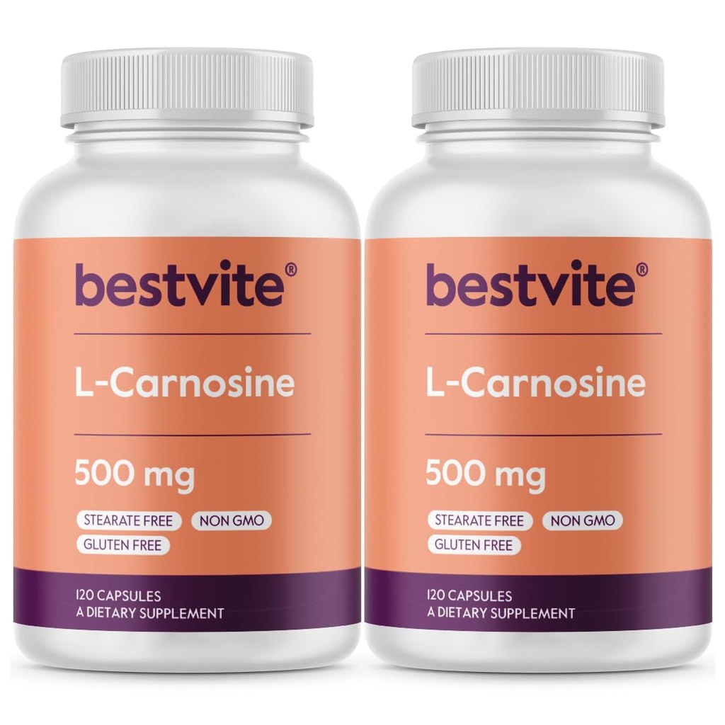 BESTVITE L-Carnosine 500mg (240 캡슐) (120x2) 필러 없음 - 비 GMO 없음 - 글루텐 무료