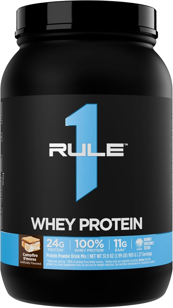 규칙 1 Whey Protein - 24g 자연적인 Occurring EAAs 및 운동 회복 또는 언제든지 사용 (2 파운드 *, Campfire S 'Mores)에 대한 BCAA를 가진 All-Whey 소스에서 단식 단백질