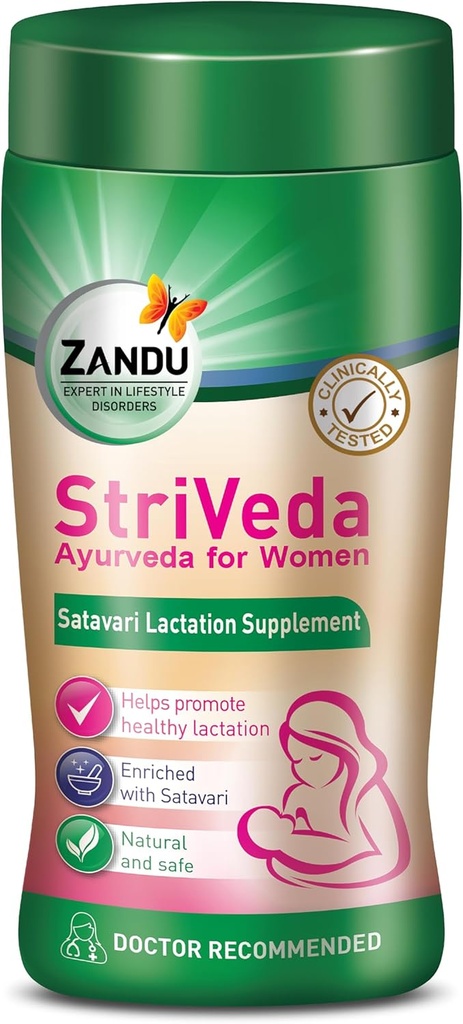 Zandu Striveda Shatavari Lactation 보충 분말, 모유 수유 공급, 210 G, 의사 추천, 자연 및 안전 증가 아기