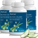 AloeCure 자연적인 Melatonin + 유기 알로에 Vera를 가진 교원질 - 낭만적인 밤을 위한 자연적인 수면 보조 보충교재 - 합동 힘, 피부 탄력성, 머리 & 못 성장, 30의 캡슐을 위한 교원질 복합체