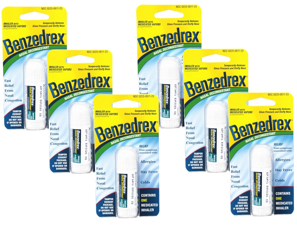 Benzedrex Inhaler Propylhexedrine Nasal Decongestant - 1개의 조사 (6의 포장)