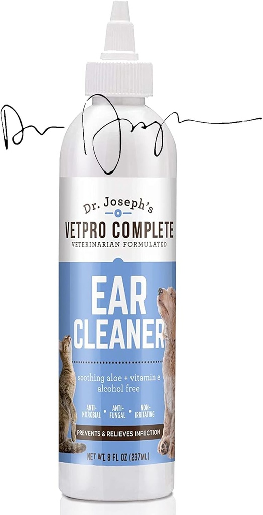 VetPro는 Dr. Joseph의 Dog Ear Cleaner, 8 Ounces, Gentle Dog 및 Cat Ear Rinse Solution Wash with Aloe Vera and Vitamin E, Dog Ear Drops를 사용하여 왁스 및 Debris를 제거하고 냄새, 쉬운 어플리케이터를 감소시킵니다.