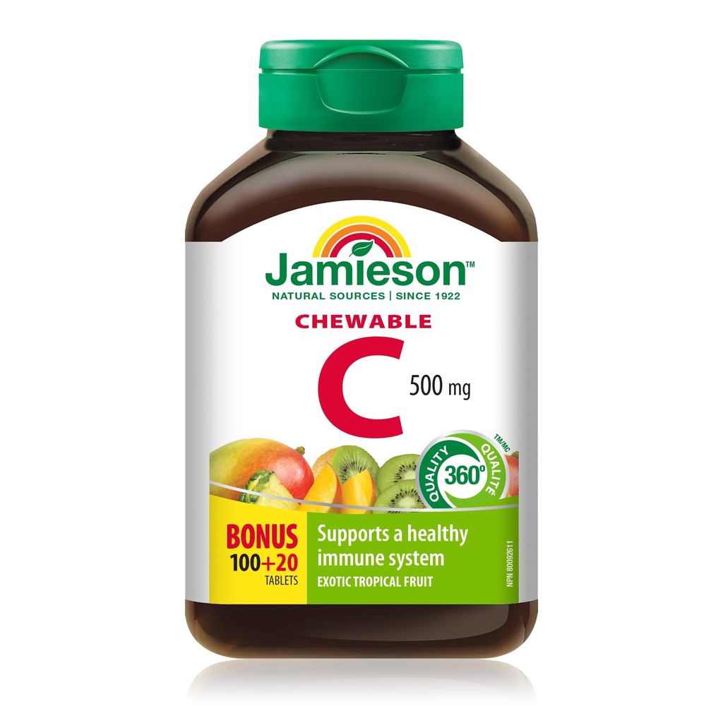 Jamieson Chewable 비타민 C 500 mg 이국적인 열대 과일, 120ct, 캐나다에서 수입}