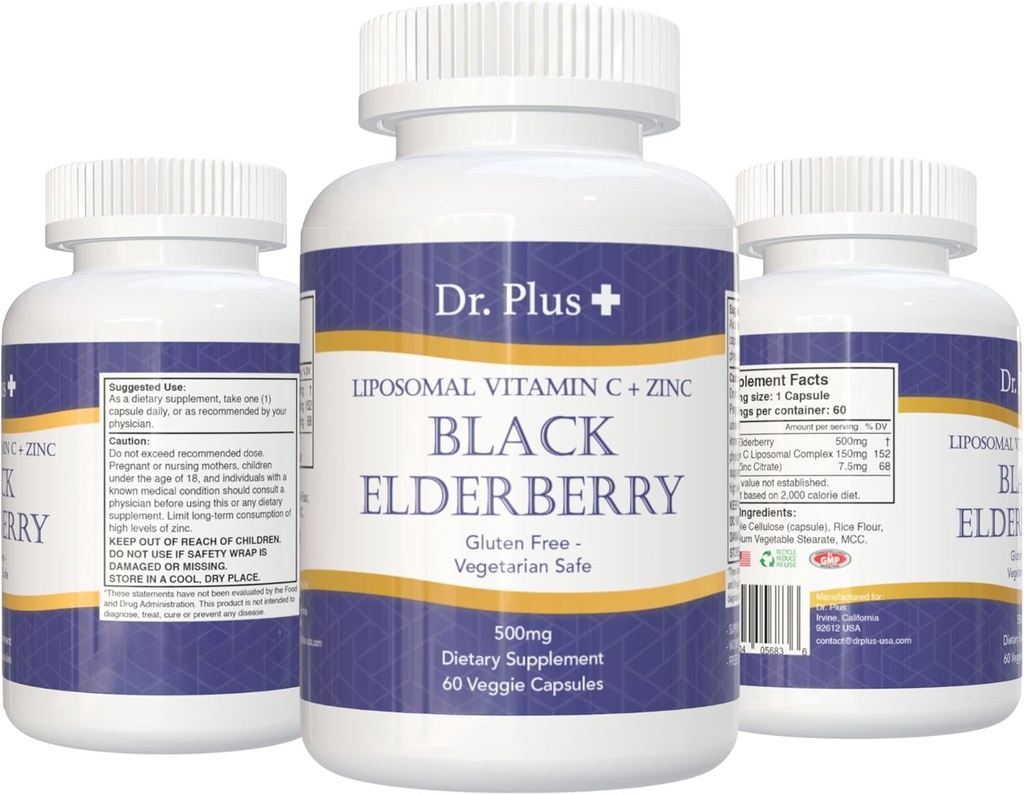 Liposomal 면역 부스트 검정 Elderberry - 비타민 C - 아연 글루텐 자유로운 채식주의자 안전 규정식 보충교재 60 Veggie 캡슐