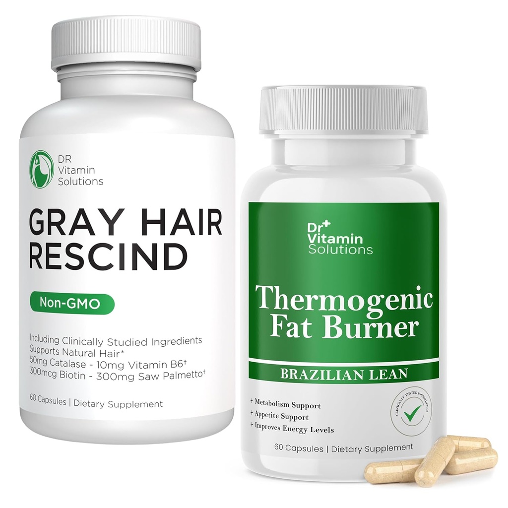 DR VITAMIN 솔루션 그레이 헤어 Rescind 및 Thermogenic 지방 버너 번들 - 60 캡 각각