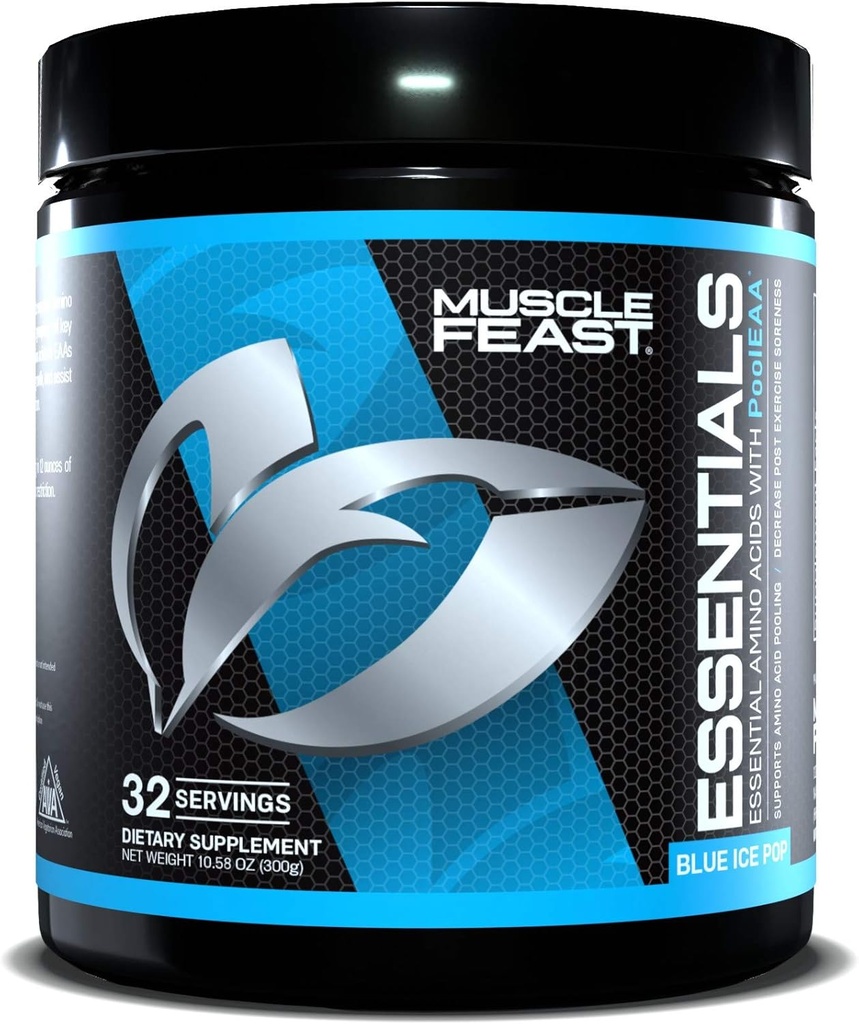 근육 Feast Vegan 정유 아미노산 분말 포스트 운동 회복과 Intra-Training 음료, 파란 얼음 대중 음악, 300g