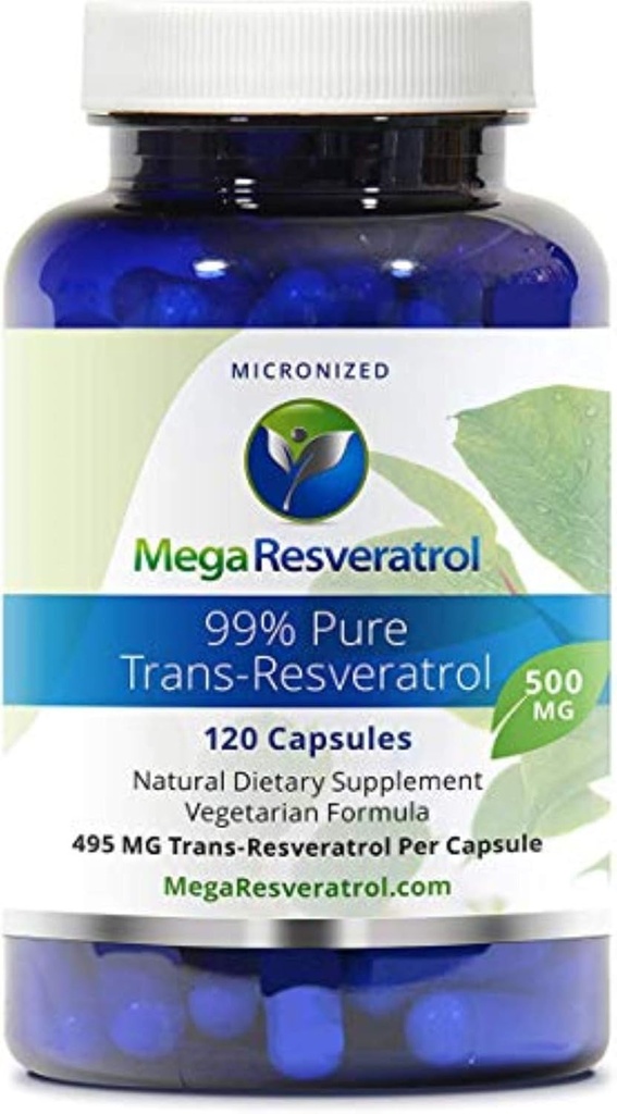 메가 Resveratrol, 약제 급료, 99% 순수한, 격리해, Micronized Trans-Resveratrol, 캡슐 당 120의 Veggie 모자, 500mg. 증명되는 순수성. 절대적으로 없음 Toxic “활성화” 성분 추가.