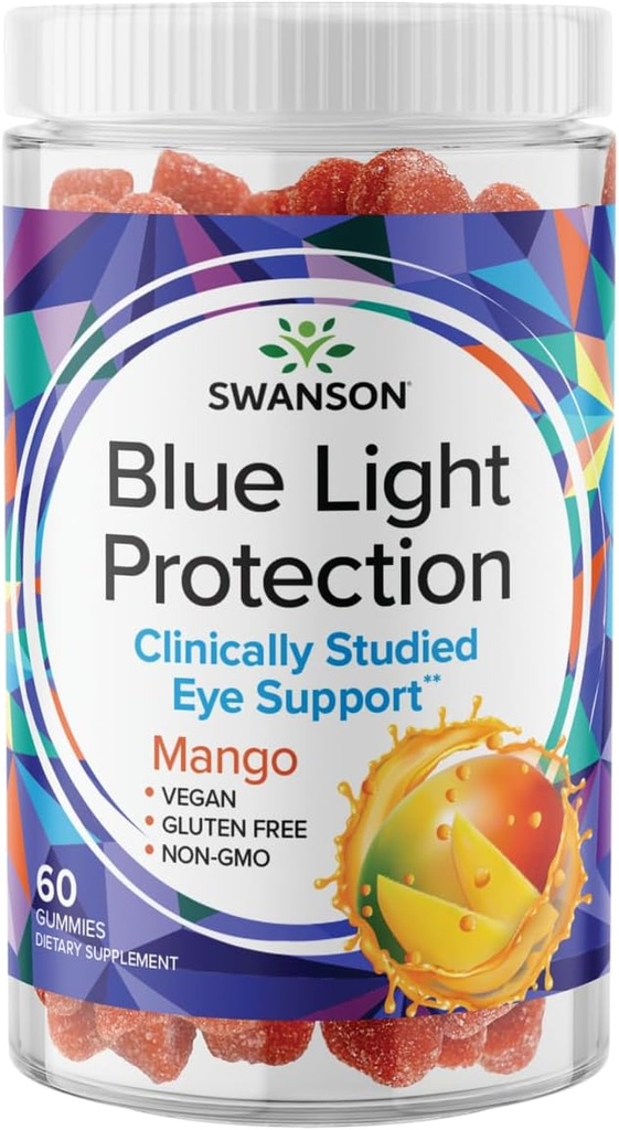 Swanson Mango Lutein 및 Zeaxanthin Blue Light Protection Gummies - 60 Gummies - Retinal 및 Macular 건강을위한 Vegan Vision 보충