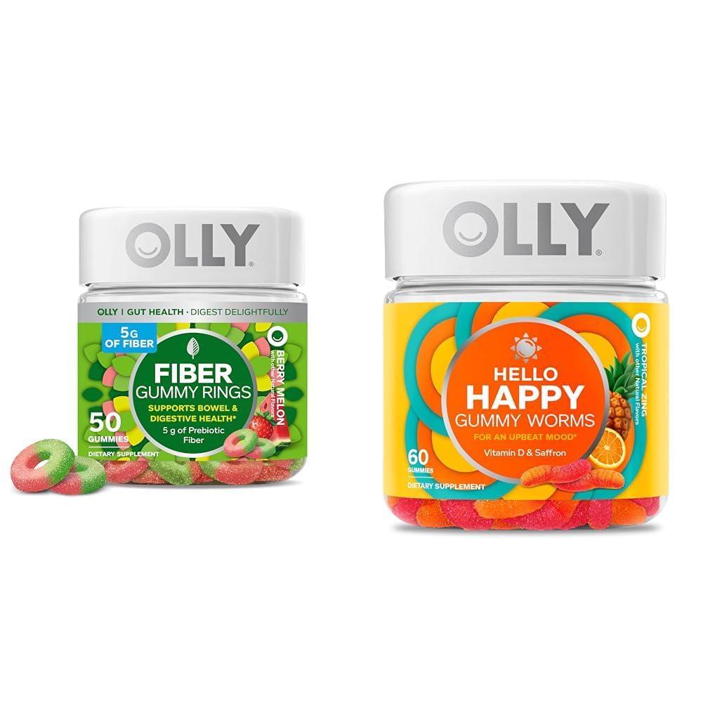 OLLY 섬유 거미 반지, 5g Prebiotic 섬유, FOS (Fructo-oligosaccharides), 소화 지원 & 안녕 행복한 거미 벌레, 계류 균형 지원, 비타민 D, Saffron의 성숙한 Chewable 보충교재