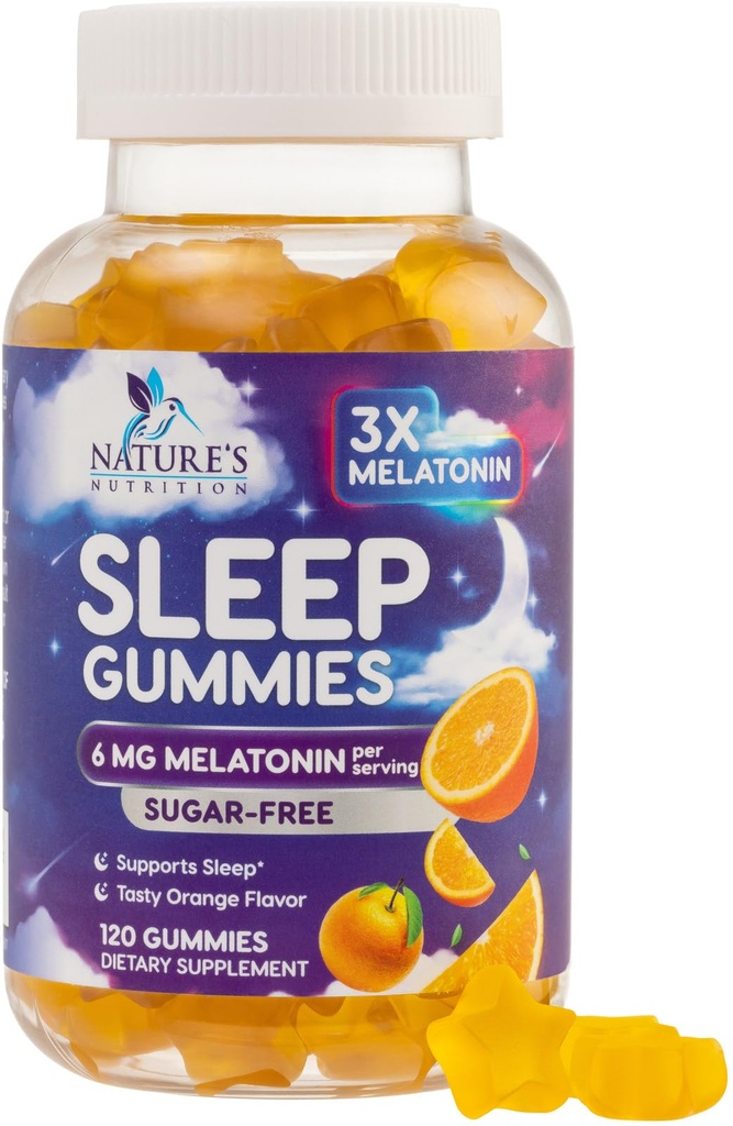 Melatonin Sleep Gummies - 서빙 당 Melatonin 6mg - 성인을위한 Sugar-Free Melatonin Gummy - 여분의 힘 자자기 보충교재 - 지원 휴식 수면 - 맛있는 오렌지 맛 - 120 Gummies