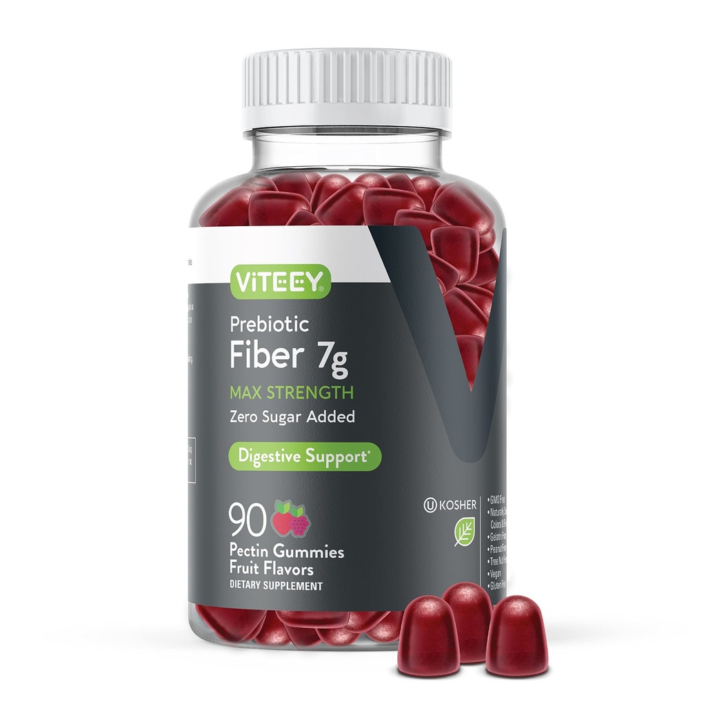 성인용 Viteey Prebiotic 섬유 Gummies, 7g - Gut Health & Digestive Soluble Fiber Supplement Gummies - Zero Sugar 추가, Vegan, 글루텐 - 무료 90 카운트