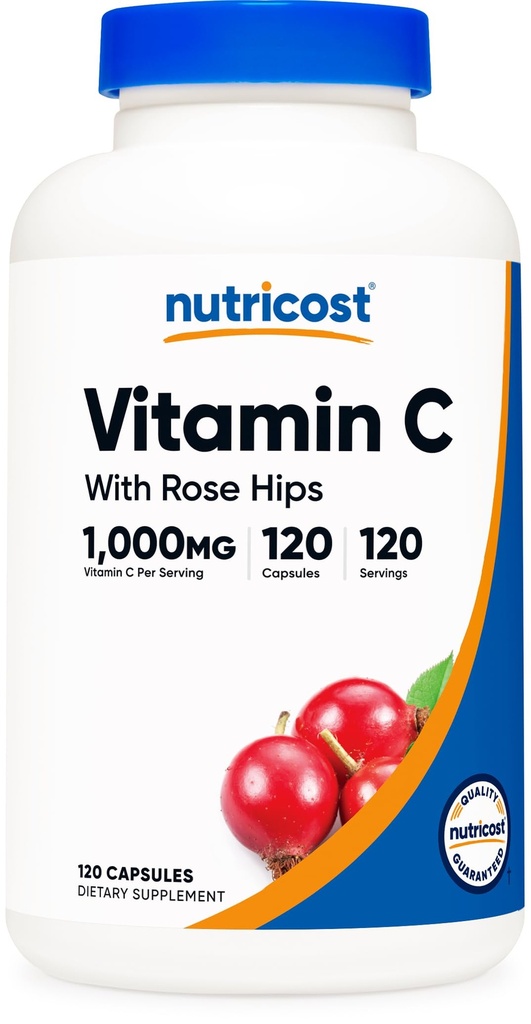 로즈 HIPS 1025mg, 120 캡슐 - 비타민 C 1000mg, 로즈 HIPS 25mg, 프리미엄, 비 GMO, 글루텐 무료 보충