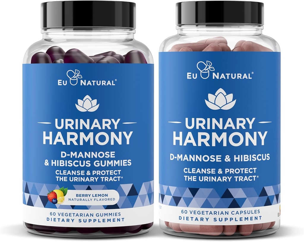 Urinary Harmony 캡슐 및 Gummies 번들 - 여성을위한 Urinary Tract 건강 - D-Mannose & Hibiscus Cleanse, Flush & Protect The Urinary System