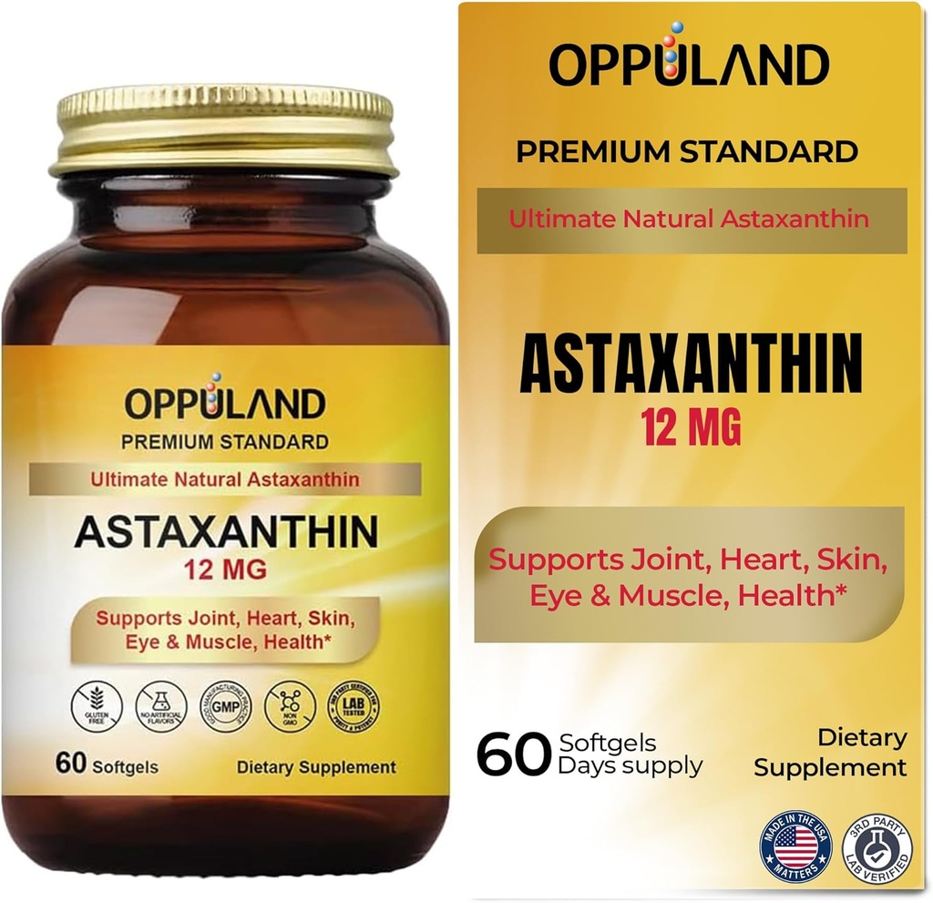 Astaxanthin 12mg | 60 Softgels | 관절, 심장, 피부, 근육 건강 지원
