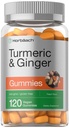 Horbäach Turmeric and Ginger Gummies | 120 개 | 복숭아 맛 | Vegan Non-GMO & Gluten 무료 보충