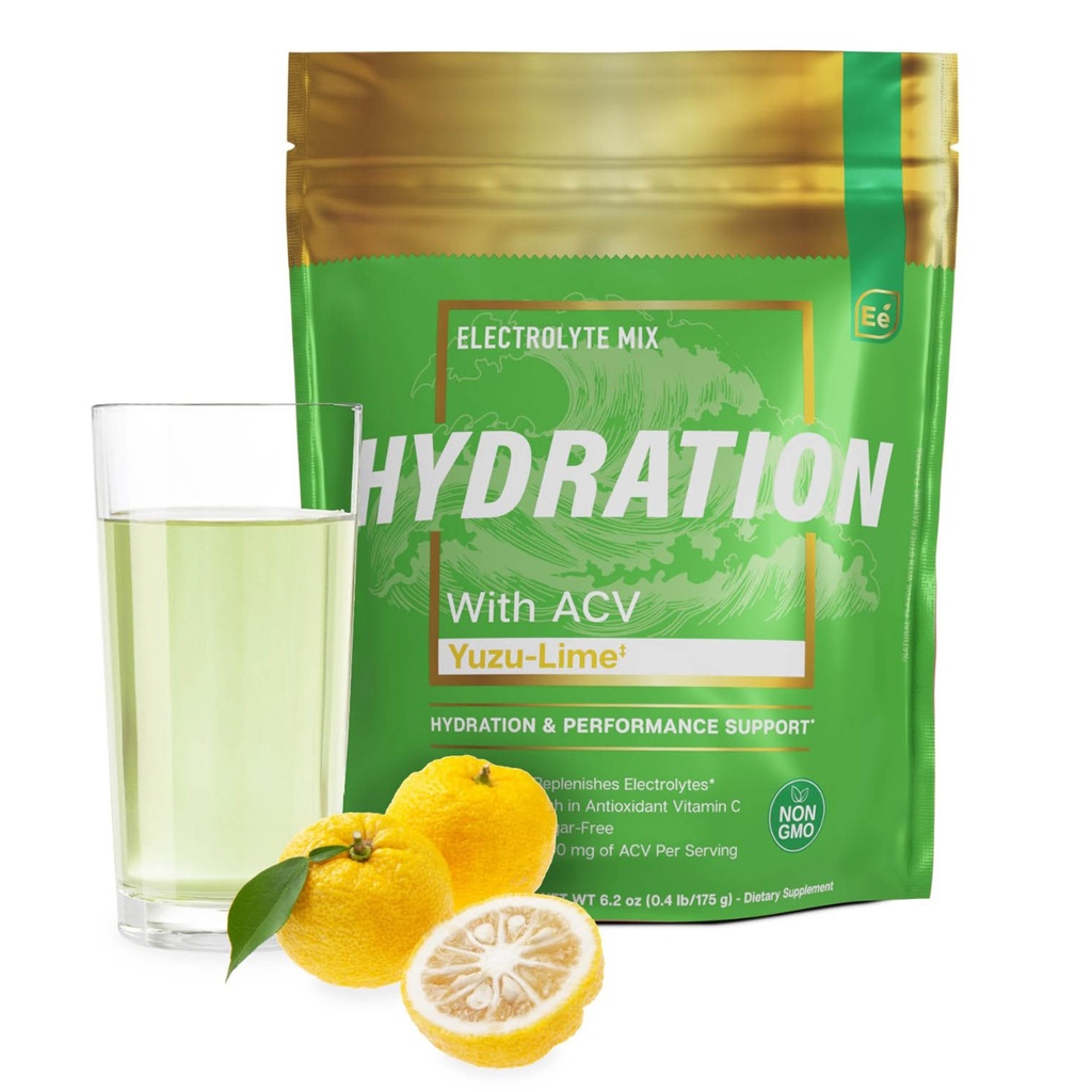 Essential Elements Hydration Packets - Yuzu Lime Pack - Sugar Free Electrolytes Powder Packets - 25 Stick Packs of Electrolytes Powder No Sugar - Hydration Drink - ACV 및 비타민 C