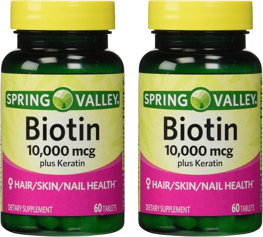 100mg Keratin 규정식 보충교재, 60의 조사 (2의 포장)를 가진 봄 밸리 10000mcg Biotin