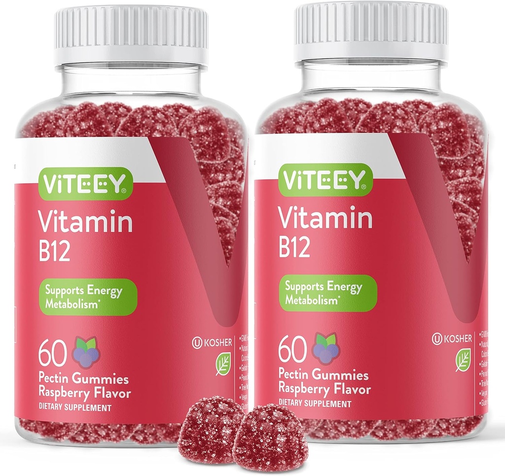 비타민 B12 Gummies -인지 지원 및 에너지 Gummies - Vegan, 젤라틴 무료, 글루텐 무료 - 60 개